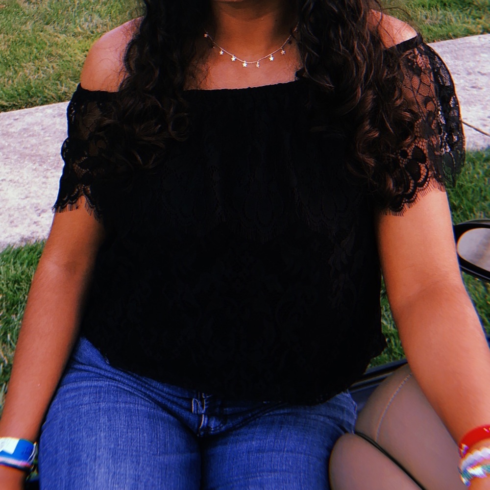 Black lace off the shoulder shirt